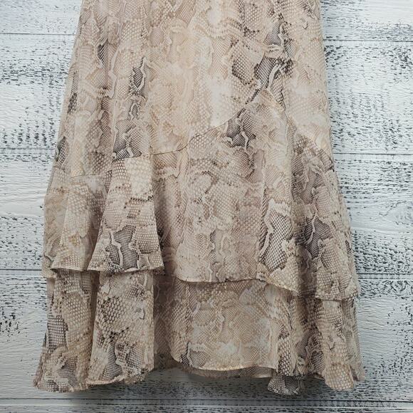 Monograph Snakeskin Print High Neck Ruffle Tiered Dress S Soft Grunge Boho Chic - Picture 2 of 11